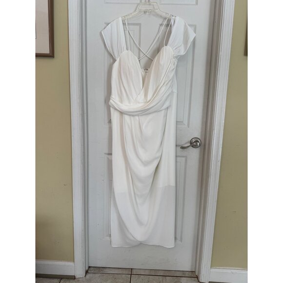 City Chic White Draped Dress Cross Back Straps Sweetheart Neckline Sheer Bridal - Picture 3 of 16